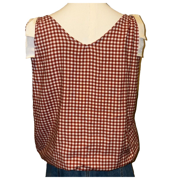 Bobeau Surplice Top Size M Women Burnt Red Gingham Sleeveless/Patriotic/vacation - Picture 3 of 4